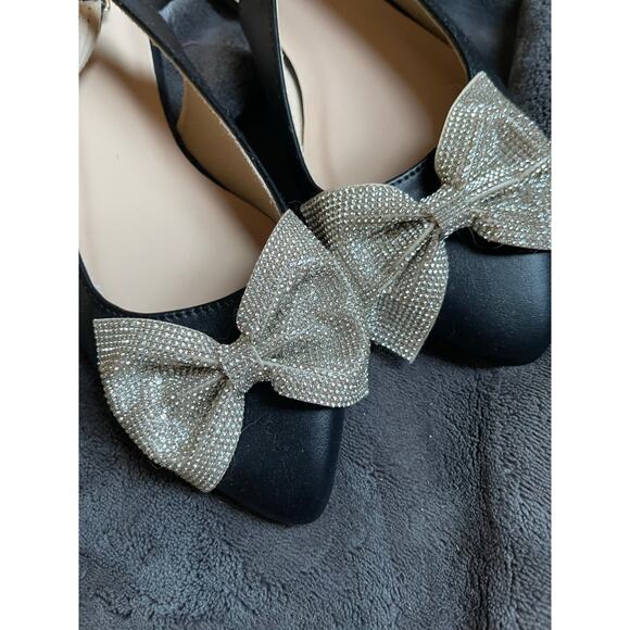 Sparkly Rhinestone Bow Slingback Flats - Black - NWOT - 8.5 - Picture 4 of 6